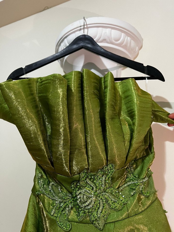 Yeşil Drapeli Straplez Uzun Abiye - Görsel 3