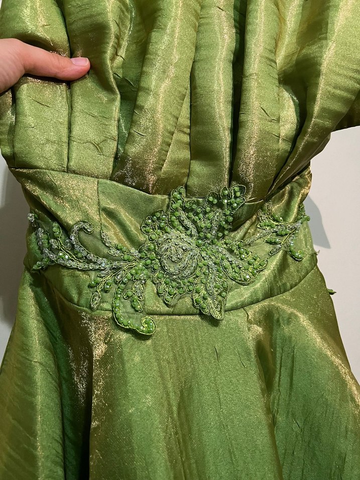 Yeşil Drapeli Straplez Uzun Abiye - Görsel 4