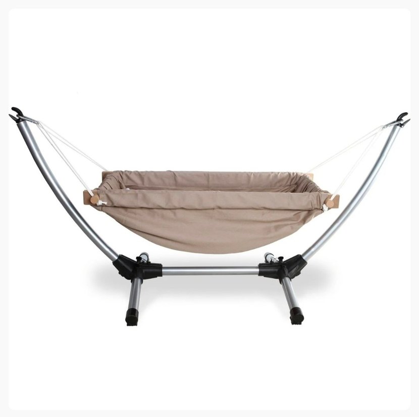 Bej Kumaş ve Gri Metal Ayaklı Bebek Beşiği - Görsel 2