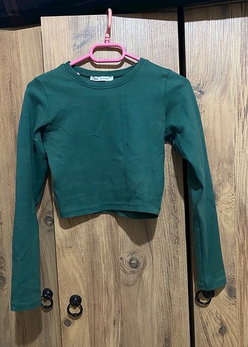 Uzun Kollu Koyu Yeşil Crop Top