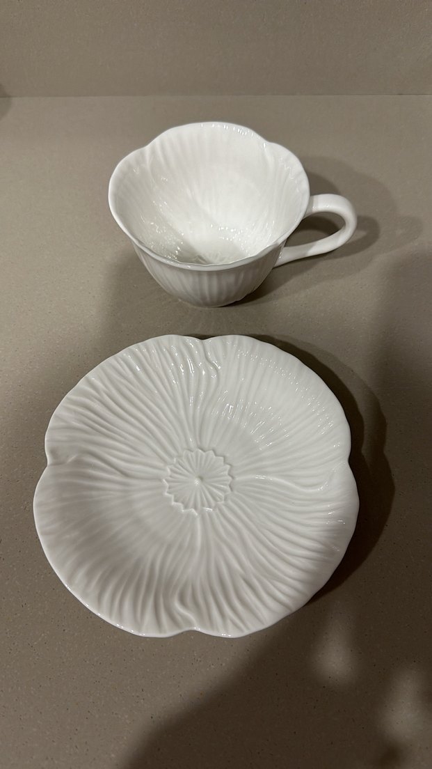 Beyaz Kabartmalı Desenli Fincan ve Tabak - Görsel 3