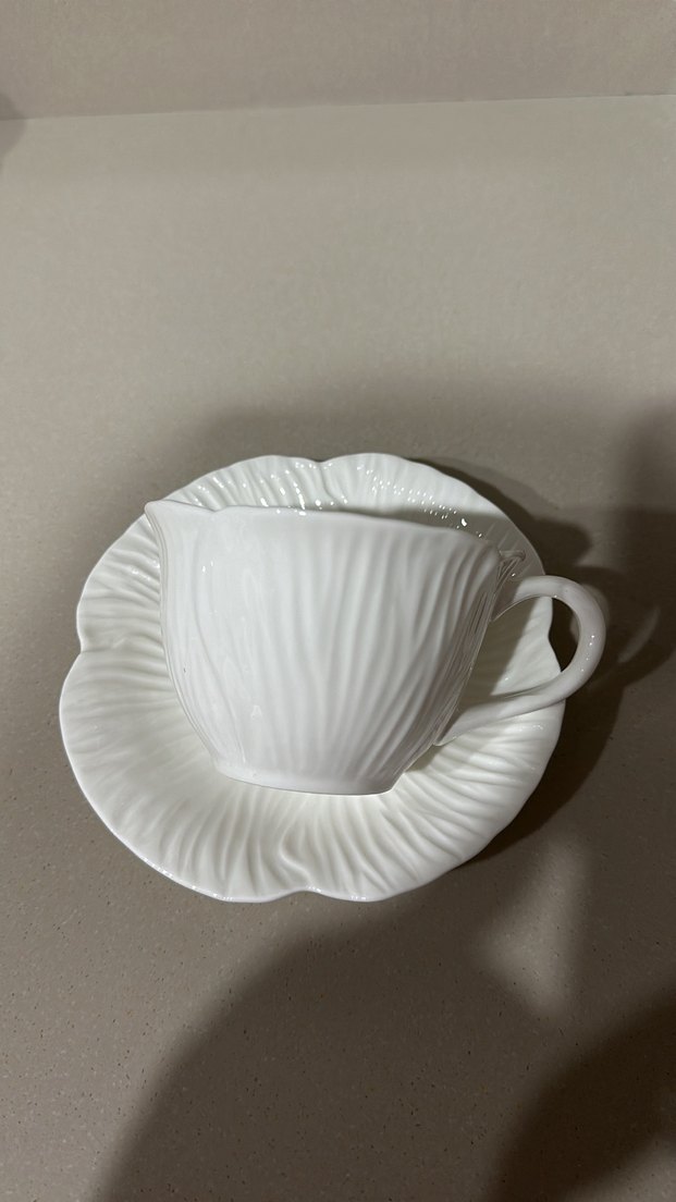 Beyaz Kabartmalı Desenli Fincan ve Tabak - Görsel 4