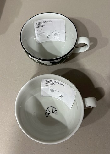 Beyaz Bonjour Yazılı ve Yaprak Desenli Kupa Seti - Görsel 3