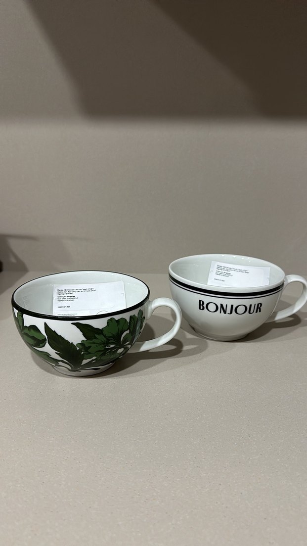 Beyaz Bonjour Yazılı ve Yaprak Desenli Kupa Seti - Görsel 4