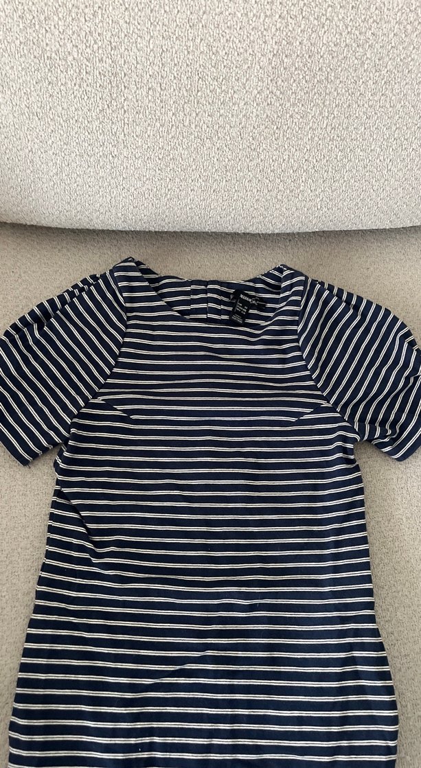 Mango marka Çizgili Pamuklu lacivert elbise - Görsel 2