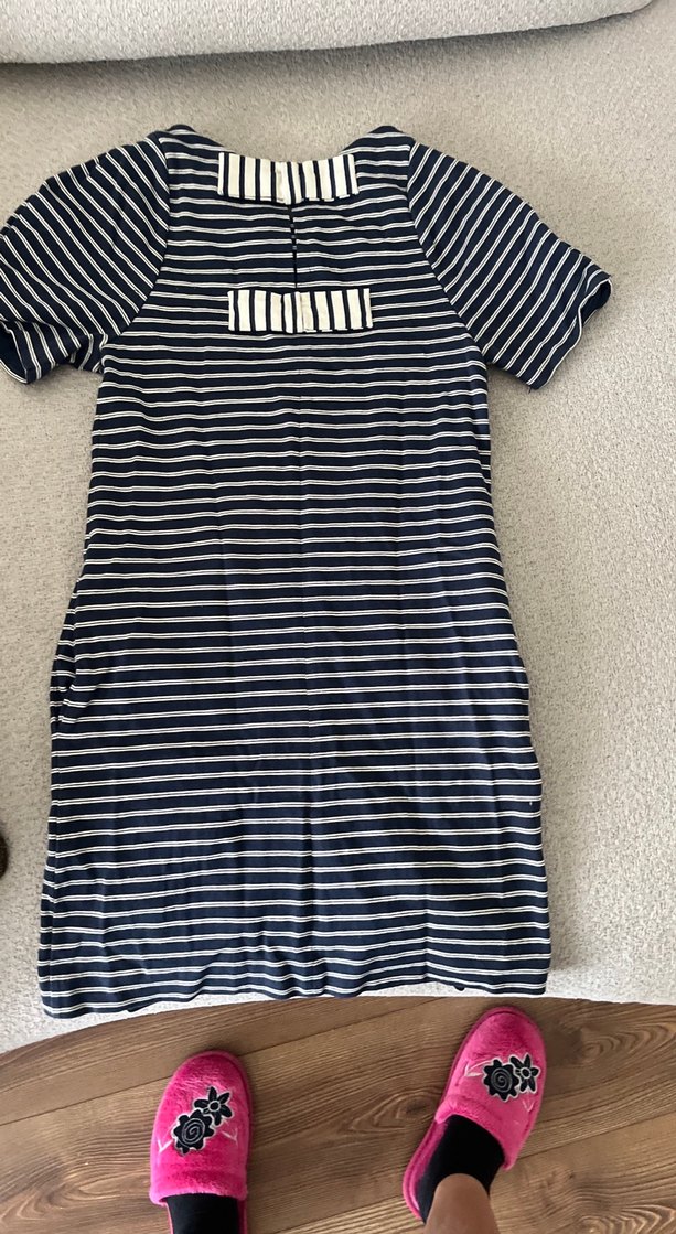 Mango marka Çizgili Pamuklu lacivert elbise - Görsel 4