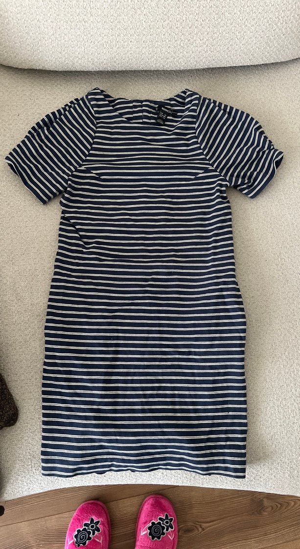 Mango marka Çizgili Pamuklu lacivert elbise - Görsel 3