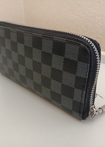 Gri Kareli Fermuarlı Deri Kadın Cüzdanı