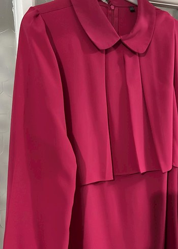 Pembe Uzun Kollu Fırfırlı Kadın Elbise - Görsel 2