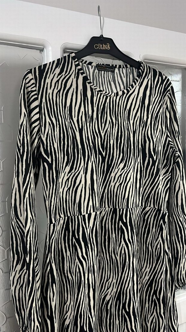 Kadın Siyah Zebra Desenli Uzun Elbise - Görsel 2