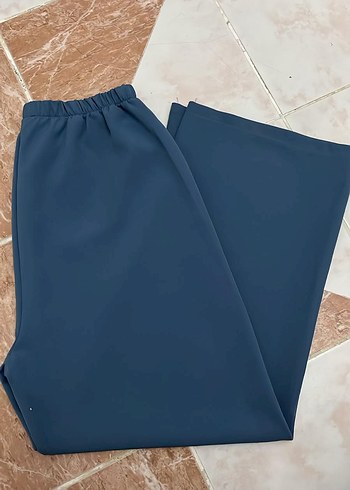 Düğmeli Mavi Uzun Kadın Pantolonlu Takım - Görsel 4