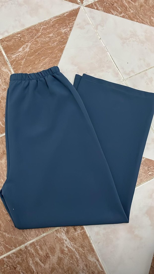 Düğmeli Mavi Uzun Kadın Pantolonlu Takım - Görsel 4