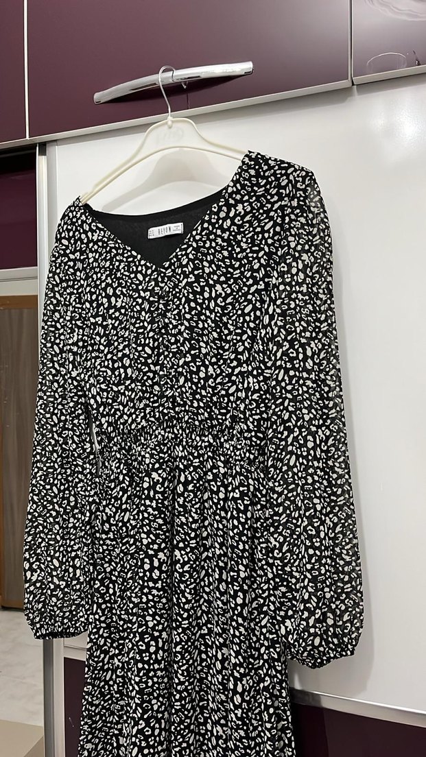 Zebra Desenli Siyah Uzun Kadın Elbise - Görsel 2