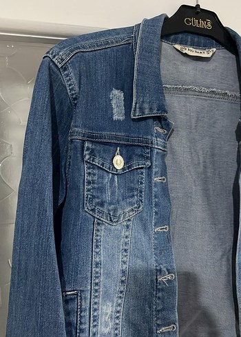 Düğmeli Mavi Denim Ceket - Görsel 2
