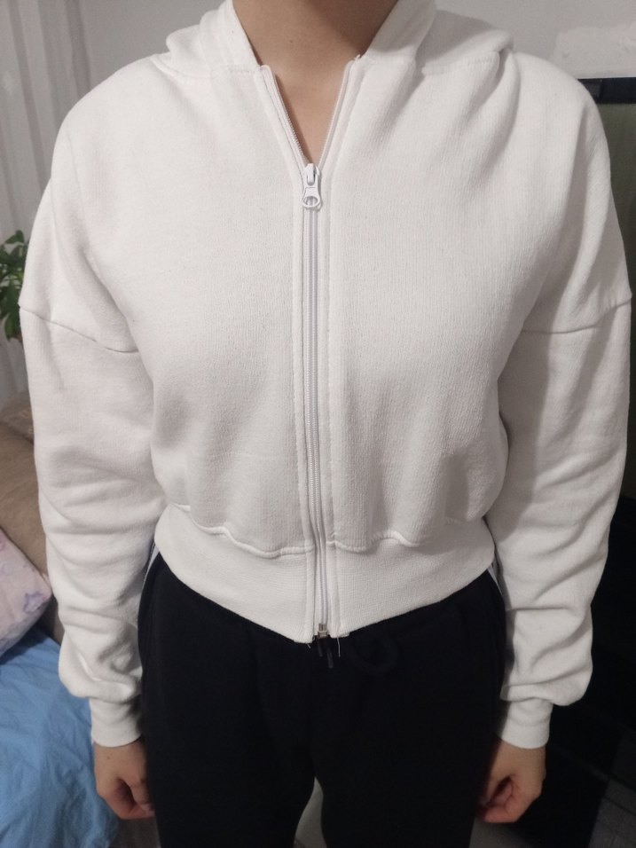 Fermuarlı Beyaz Kadın Kısa Ceket - Görsel 2