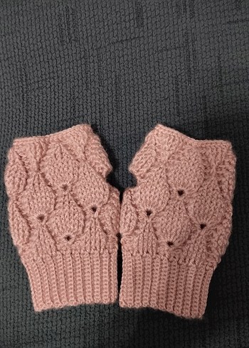 Pembe Örgü Kadın Parmaksız Eldiven - Görsel 2