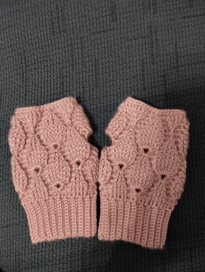 Pembe Örgü Kadın Parmaksız Eldiven - Görsel 2