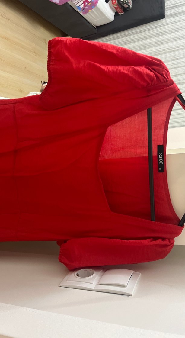 Kısa Kollu Kırmızı Midi Kadın Elbise - Görsel 2