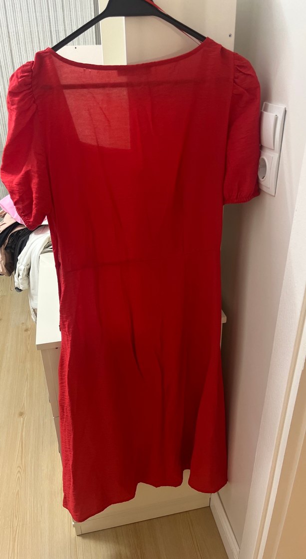 Kısa Kollu Kırmızı Midi Kadın Elbise - Görsel 3