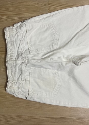 Düğmeli Beyaz Midi Kadın Kot Pantolon - Görsel 6