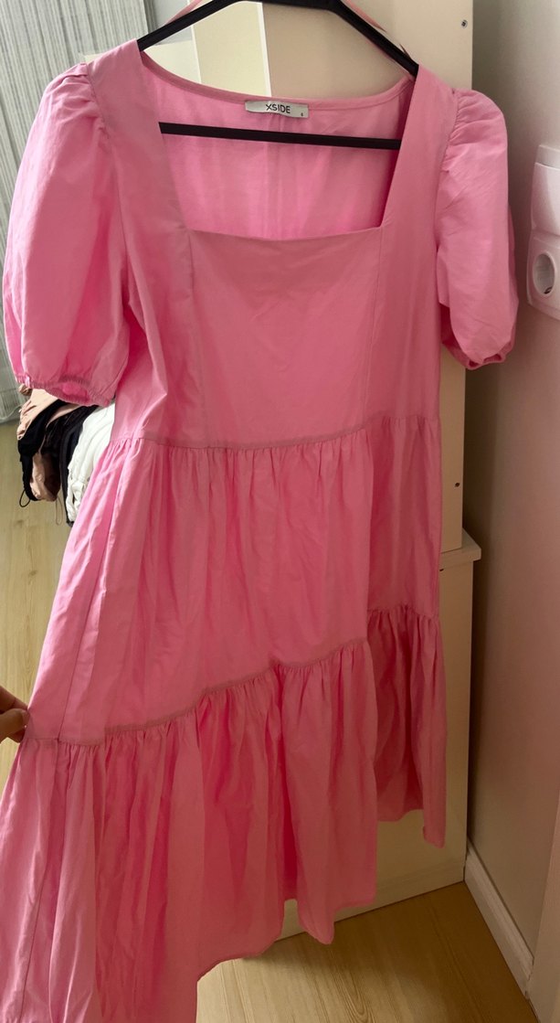 Pembe Midi Renkli Salaş Elbise - Görsel 4