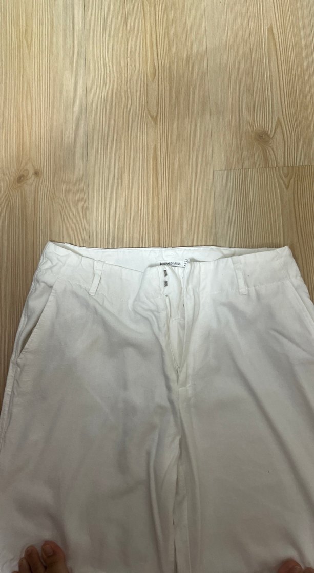 Beyaz Midi Keten Salaş Kadın Pantolon - Görsel 2