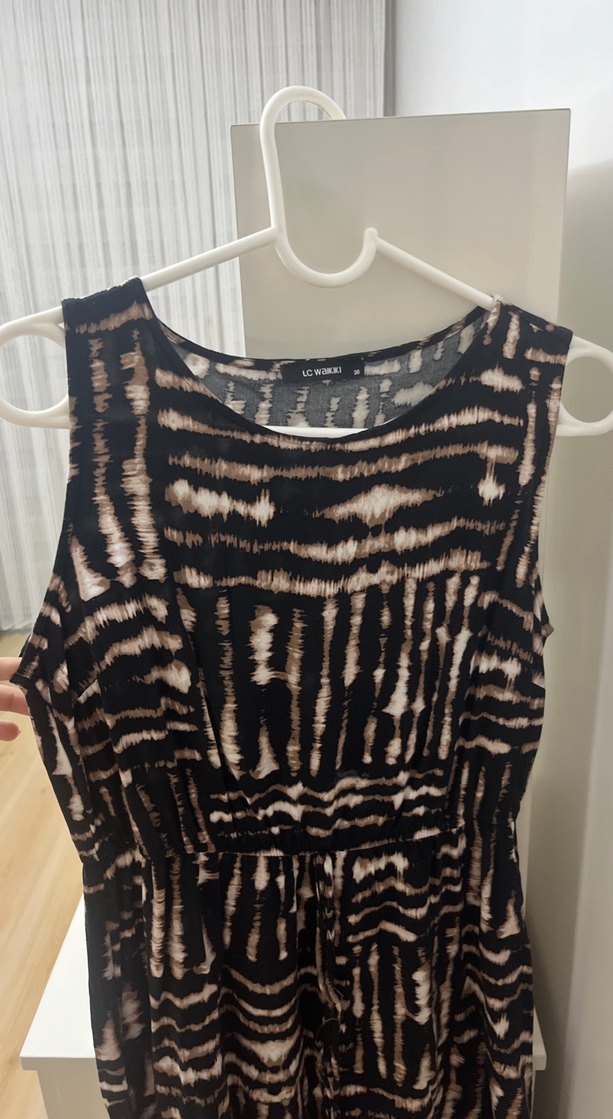 Kahverengi Bağlama Desenli Uzun Elbise - Görsel 2