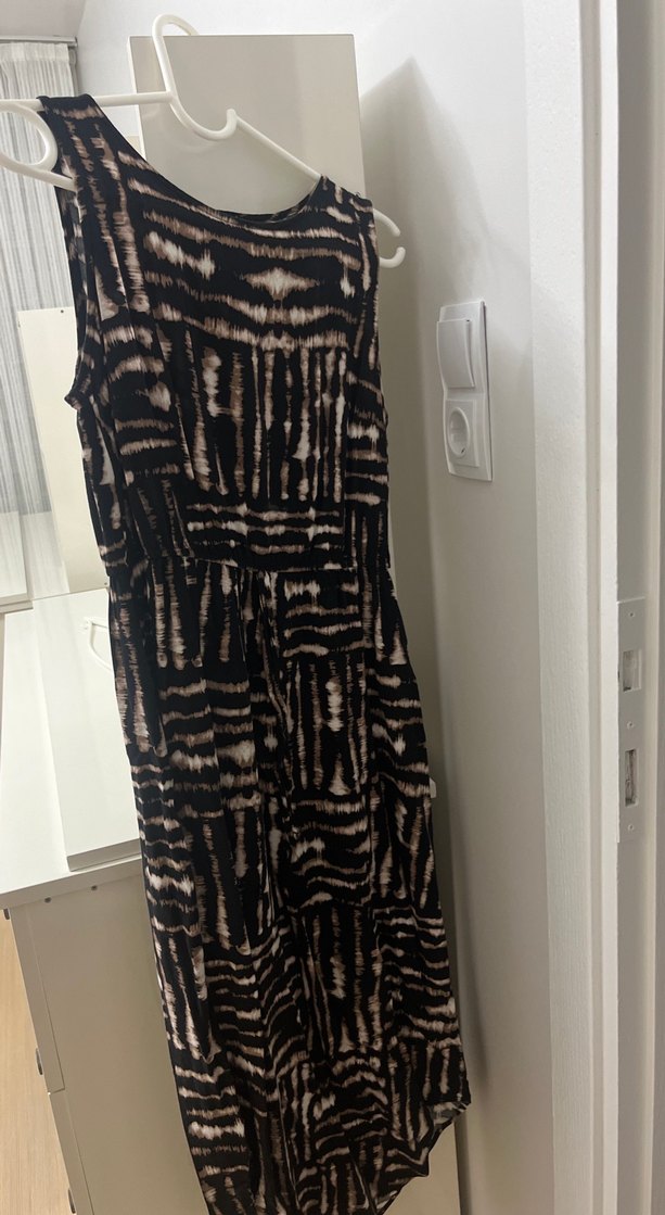 Kahverengi Bağlama Desenli Uzun Elbise - Görsel 5