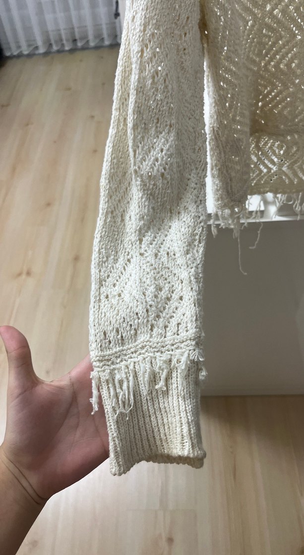 Bej Dantel Detaylı Bohem Örgü Şal - Görsel 5