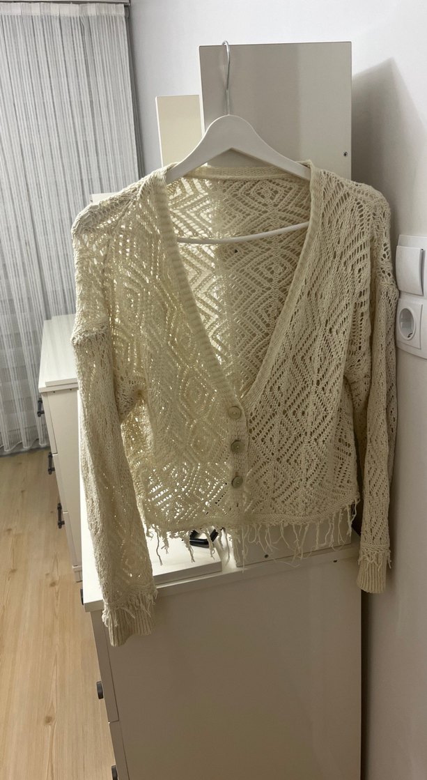 Bej Dantel Detaylı Bohem Örgü Şal - Görsel 3