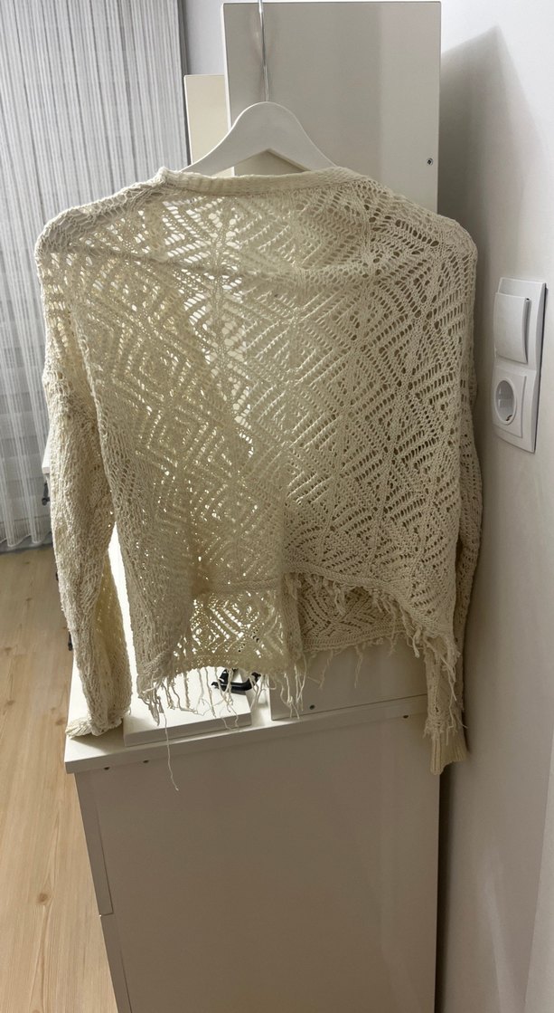 Bej Dantel Detaylı Bohem Örgü Şal - Görsel 4