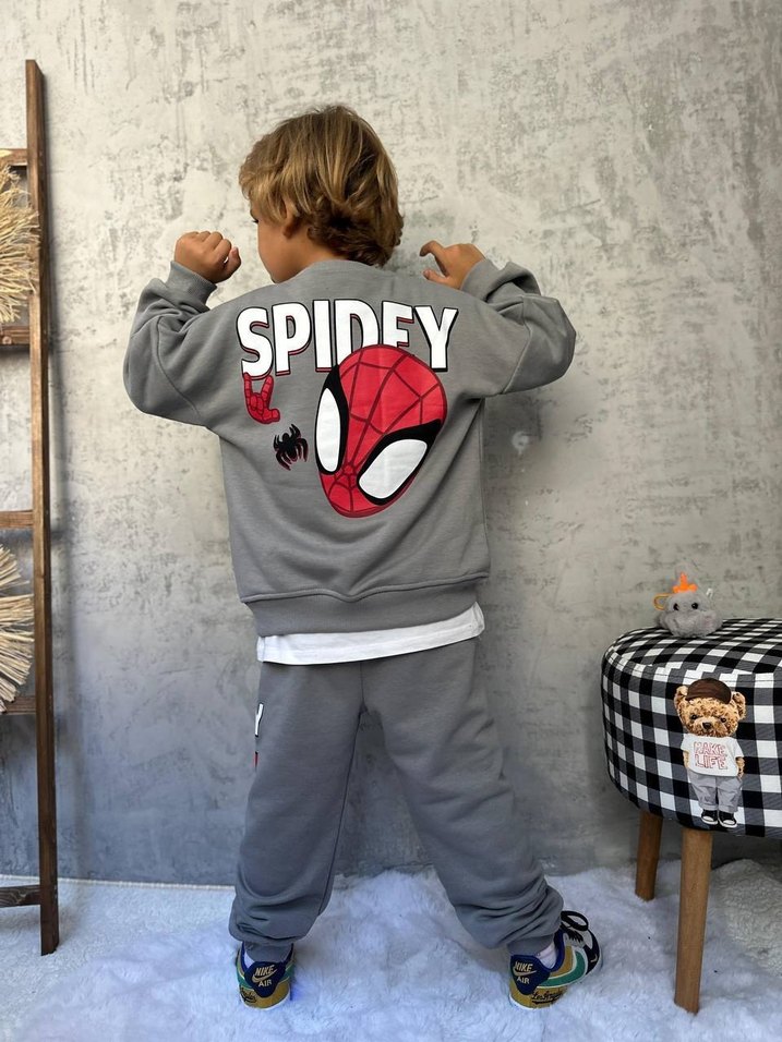 Gri Spidey Baskılı Erkek Çocuk Eşofman Takımı - Görsel 2