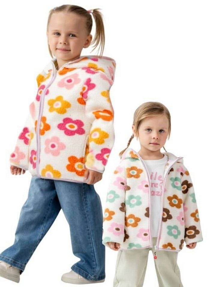 Kız Çocuk Kapüşonlu Peluş Ceket - Görsel 3