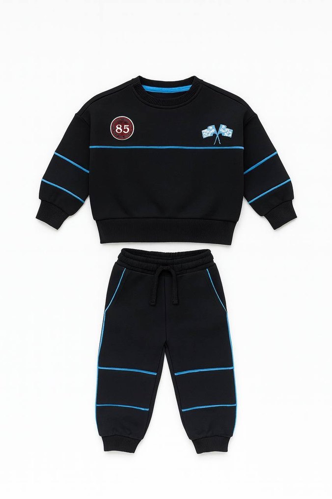 Siyah Biker Tarzı Çocuk Eşofmanı - Görsel 2