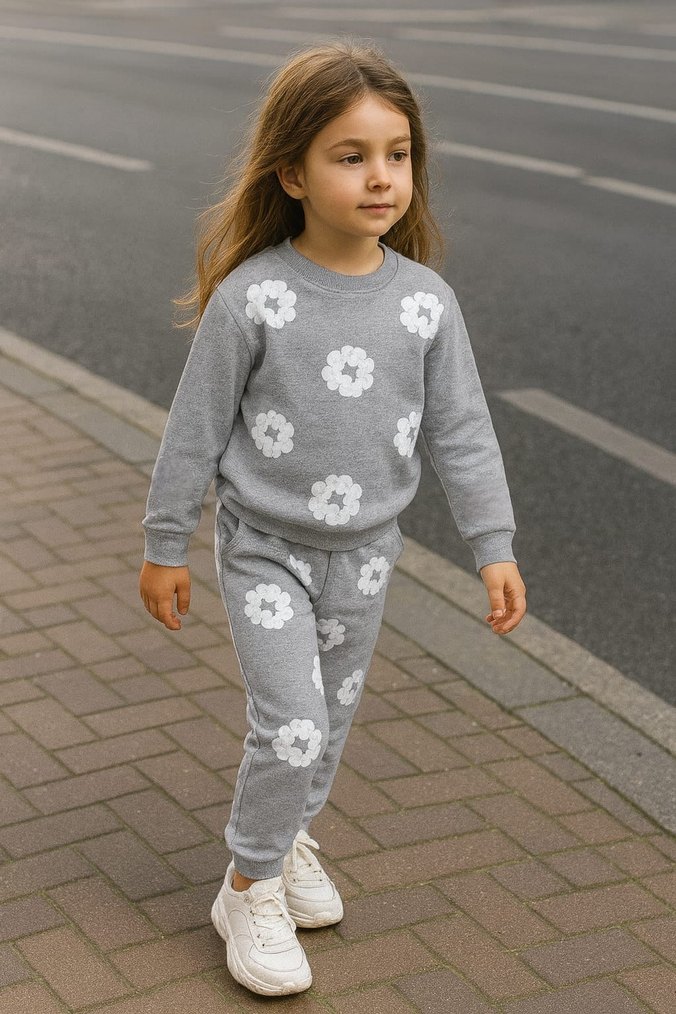 Kız Çocuk Siyah Çiçek Desenli Eşofman Takımı - Görsel 3