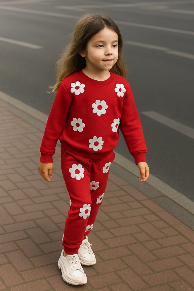 Kız Çocuk Siyah Çiçek Desenli Eşofman Takımı - Görsel 2