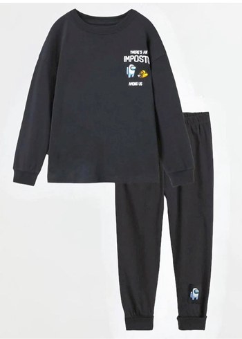 Baskılı Siyah Erkek Çocuk Sweatshirt ve Eşofman Takımı