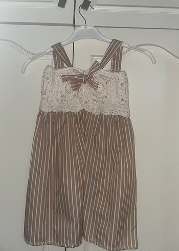 Kız Çocuk Bej Dantel Detaylı Bohem Elbise - Görsel 2