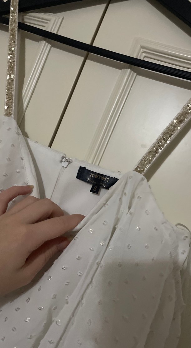 Beyaz Volanlı Midi Abiye Elbise - Görsel 2