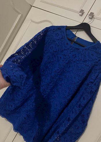 Kadın Lacivert Dantel Uzun Kollu Bluz - Görsel 2