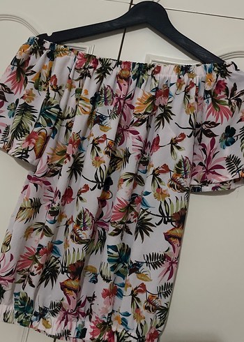 Kısa Kollu, Pilili, Çok Renkli Bohem Bluz - Görsel 2