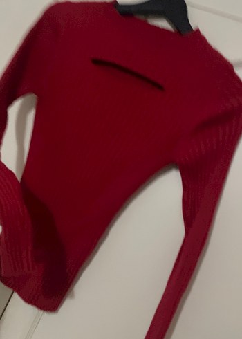 Koyu Kırmızı Yüksek Yaka Triko Kadın Kazak - Görsel 2