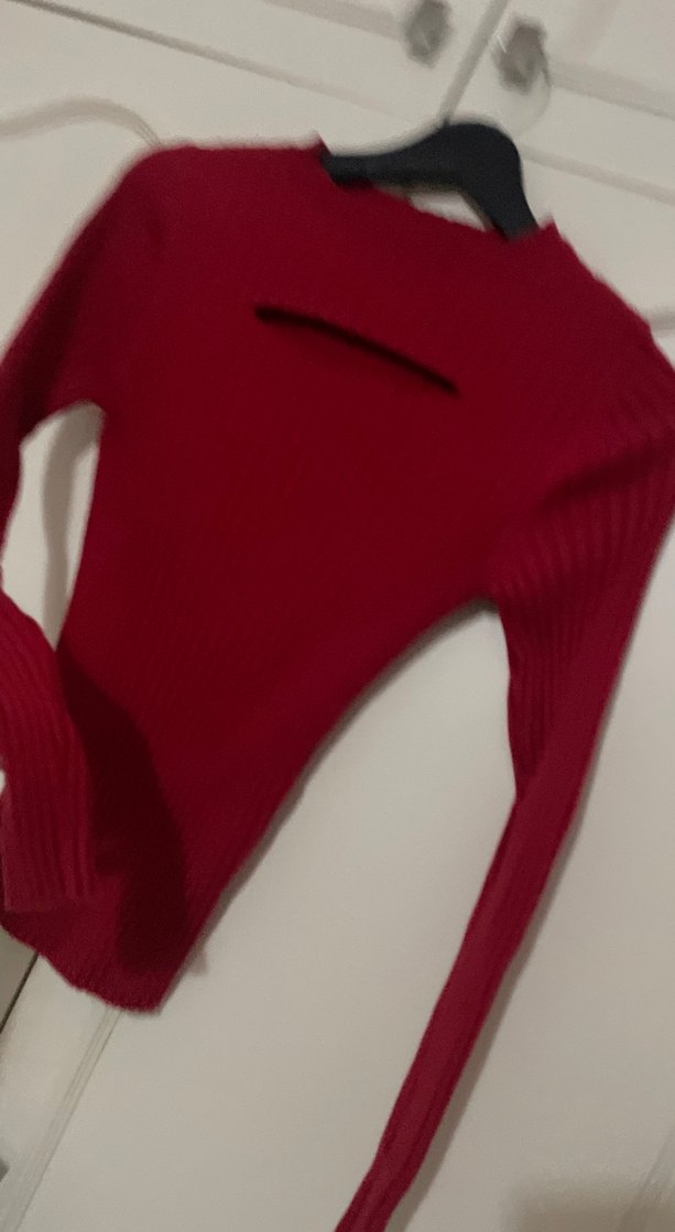 Koyu Kırmızı Yüksek Yaka Triko Kadın Kazak - Görsel 2