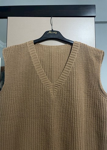 V Yaka Bej Örgü Süveter - Görsel 2