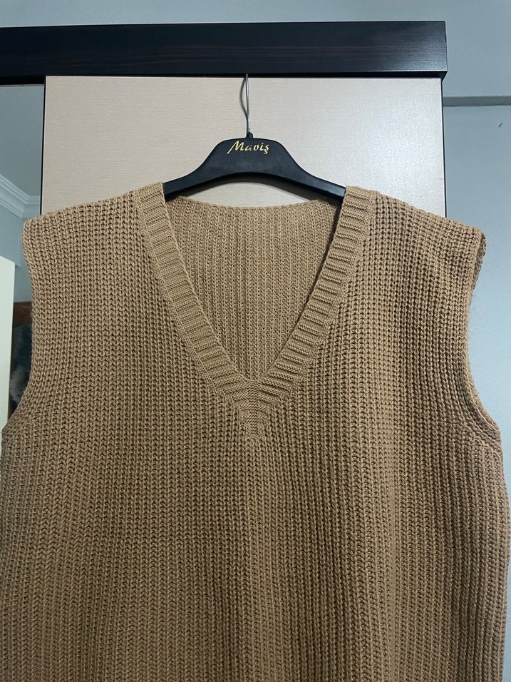V Yaka Bej Örgü Süveter - Görsel 2