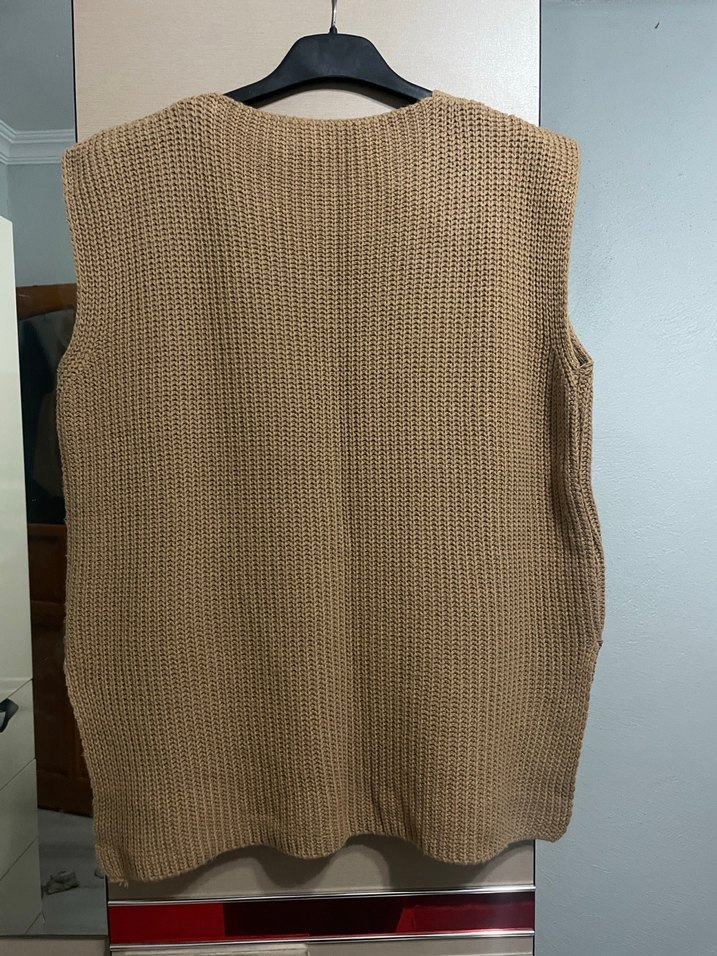 V Yaka Bej Örgü Süveter - Görsel 3