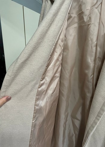 Bej Uzun Kadın Kaban Notch Yaka - Görsel 3