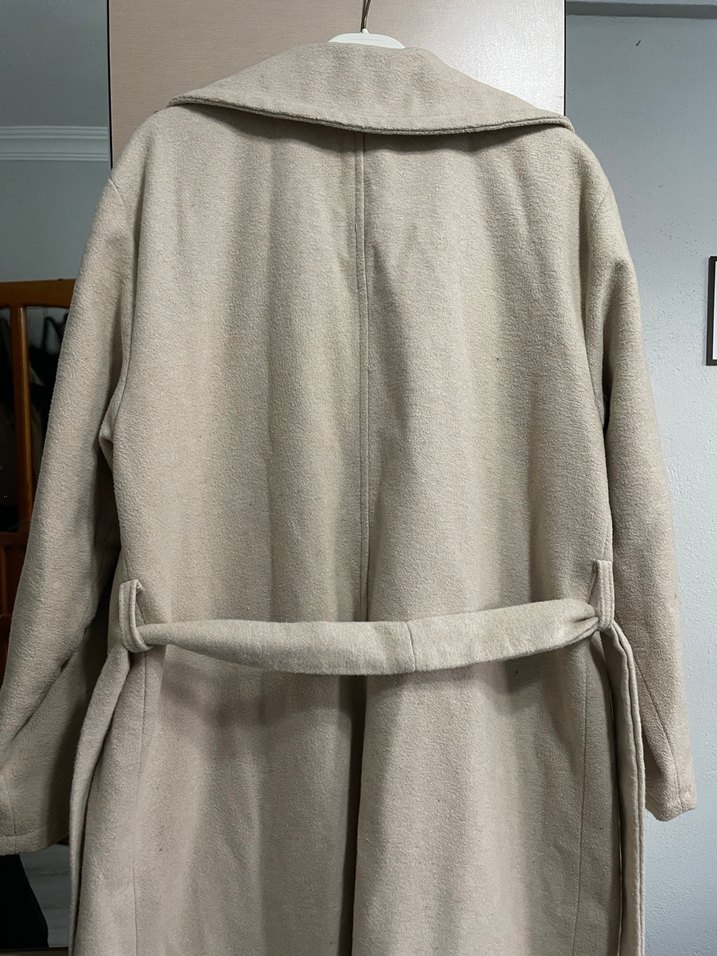 Bej Uzun Kadın Kaban Notch Yaka - Görsel 4