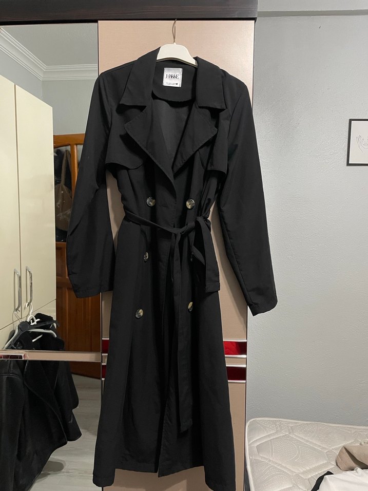 Kadın Siyah Uzun Boy Trençkot - Görsel 2