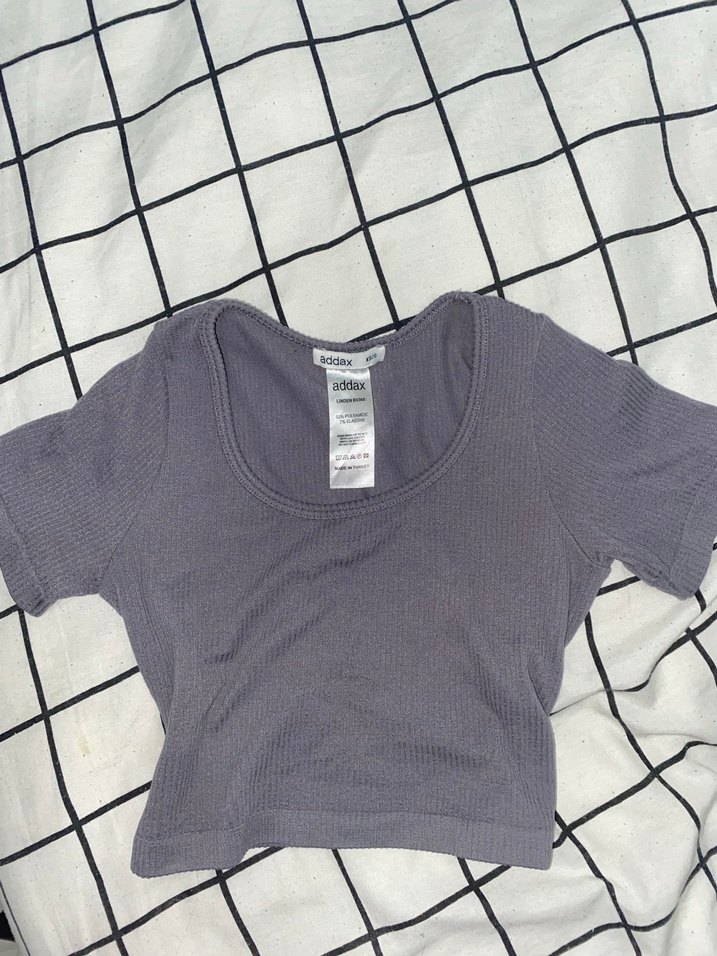 Kadın Gri V Yaka Crop Top - Görsel 2